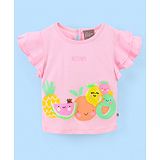 Little Kangaroos Cotton Half Sleeves Top Fruits Printed - Pink