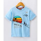 Little Kangaroos Cotton Half Sleeves T-Shirt With Embroidery- Blue