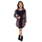 Cutecumber Full Sleeves Balanced Striped Coat With Solid Sweater Dress - Navy Blue