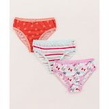 Red Rose Cotton Knit Striped & Bow Printed Panties Pack of 3 - Red Pink & White