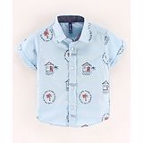 Little Kangaroos Half Sleeves Shirt House Print- Blue