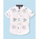 Little Kangaroos Half Sleeves Shirt House Print- White