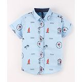 Little Kangaroos Half Sleeves Shirt Surfboard Print- Blue