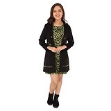 Cutecumber Full Sleeves Solid Long Jacket With Seamless Cow Printed Winter Shift Dress - Green & Black