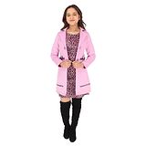 Cutecumber Full Sleeves Solid Long Jacket With Seamless Cheetah Printed Winter Shift Dress - Purple