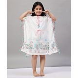 The Kaftan Company Half Batwing Sleeves Doll In The City Printed & Tassel Hem Embellished Kaftan Night Dress - White