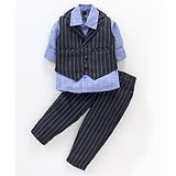 Noddy Full Sleeves Solid Shadow Striped 3 Piece Party Set  - Navy Blue