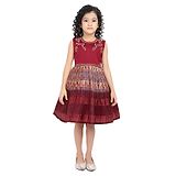 Betty By Tiny Kingdom Sleeveless Embroidered Block Printed Party Dress - Maroon