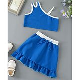 Kookie Kids One Shoulder Sleeves Solid Color Top and Skirt Set - Blue