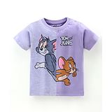 Babyhug Cotton Half Sleeves T-Shirt Tom and Jerry Print - White Melange & Purple