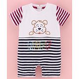 Wonderchild Half Sleeves Striped & Ruff Printed Romper - Navy Blue Red