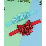 Bhoomi Collection Set Of 2 Sequin Bow Styled Flower Applique Headbands - Red & Mint Green