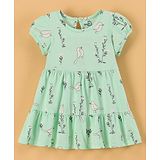 Doodle Poodle 100% Cotton Knit Half Sleeves Frock Birds Print - Green