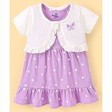 Doodle Poodle 100% Cotton Polka Dot Printed Frock with Half Sleeves Shrug - White & Purple