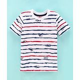 Under Fourteen Only Half Sleeves Wave Striped & Shark Printed Tee - Navy Blue