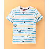 Under Fourteen Only Half Sleeves Wave Striped & Shark Printed Tee - Navy Blue