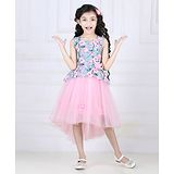 Toy Balloon Kids Sleeveles Floral Printed Corsage Applique High Low Pattern Party Wear Dress - Pink