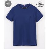 Tommy Hilfiger Organic Cotton Knit Half Sleeves Solid Slim Fit T-Shirt  - Bold Blue