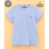 Tommy Hilfiger Organic Cotton Half Sleeves Text Printed Slim Fit T-Shirt  - Blue