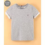 Tommy Hilfiger Cotton Half Sleeves Slim Fit T-Shirt  Solid - Grey