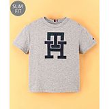 Tommy Hilfiger Cotton Half Sleeves Slim Fit T-Shirt  TH Embroidery - Light Grey