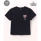 Tommy Hilfiger Organic Cotton Half Sleeves Logo Print Slim Fit T-Shirt  - Black