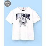 Tommy Hilfiger Cotton Half Sleeves Slim Fit T-Shirt  Text Print - White