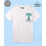 Tommy Hilfiger Organic Cotton Half Sleeves Slim Fit T-Shirt  Text Print - White