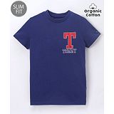 Tommy Hilfiger Organic Cotton Half Sleeves Print Slim Fit T-Shirt  Text Print- Blue