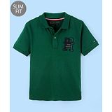 Tommy Hilfiger Cotton Half Sleeves Text Embroidery Slim Fit T-Shirt  - Green