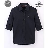 Tommy Hilfiger Organic Cotton Full Sleeves Solid Color Slim Fit Shirt  - Black