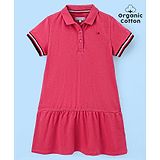 Tommy Hilfiger Organic Cotton Half Sleeves Slim Fit Dress Solid- Pink