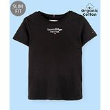 Tommy Hilfiger Organic Cotton Half Sleeves Text Printed Slim Fit T-Shirt  - Black