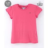 Tommy Hilfiger Organic Cotton Half Sleeves Solid Color Slim Fit T-Shirt  - Pink