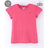 Tommy Hilfiger Organic Cotton Half Sleeves Solid Color Slim Fit T-Shirt  - Pink