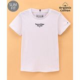 Tommy Hilfiger Organic Cotton Half Sleeves Text Printed Slim Fit T-Shirt  - White