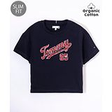 Tommy Hilfiger Organic Cotton Half Sleeves Slim Fit T-Shirt  Text Print - Navy Blue