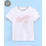 Tommy Hilfiger Cotton Half Sleeves Text Printed Slim Fit T-Shirt  - White