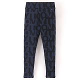 Tommy Hilfiger Cotton Knit Full Length Legging Branding Logo Print - Black & Twilight Navy