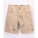 Little Kangaroos Knee Length Tree Print Shorts - Beige