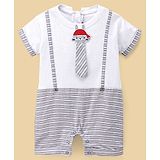 Little Kangaroos Half Sleeves Striped Party Rompers - White