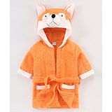 Babyhug Terry Full Sleeves Fox Embroidered Hooded Bath Robe - Orange