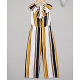 Budding Bees Sleeveless Flounce Detailed Balanced Striped Jumpsuit - Blue & Yellow