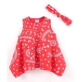 Little Kangaroos Sleeveless Top With Headband Bandana Print - Red