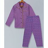 Kiddopanti Full Sleeves Solid Shirt With Seamless Turtle Printed Pyjama - Purple