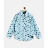 Tales & Stories Boys 100% Cotton All Over Zebra Printed Regular Fit Shirt - Sky Blue