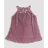 Tiny Girl Sleeveless Metallic Shine Accordion Pleated Top With Detachable Brooch - Onion Pink