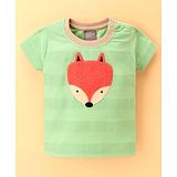 Little Kangaroos Half Sleeves Jaquard Stripped Fox Embellished T-Shirt - Green