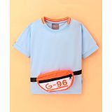 Little Kangaroos Loose Fit Half Sleeves T-Shirt with Pouch - Blue