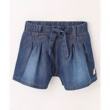 Little Kangaroos Mid Thigh Length Washed Denim Shorts - Dark Blue